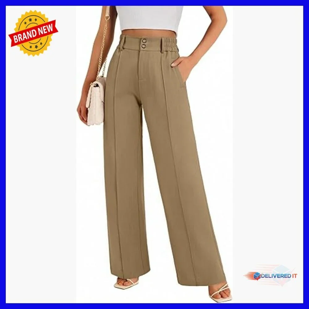 High Waist Wide Leg Straight Pants Elastic Waist Business Casual Trousers